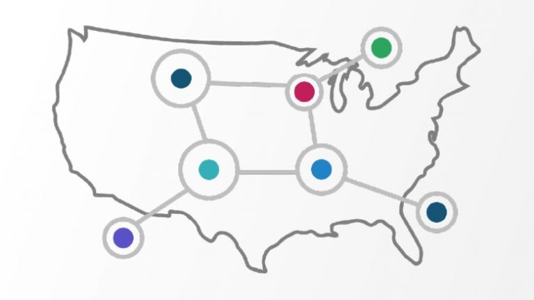 The Logo of the USAVRCN shaped like an outline of the land area of the United Stages.